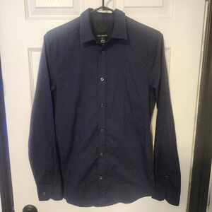 H&M Dark Blue, White Dotted Casual Button Down Long Sleeve Shirt